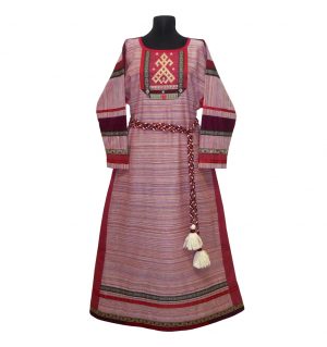 Платье славянское Берегиня розовое полосатое
